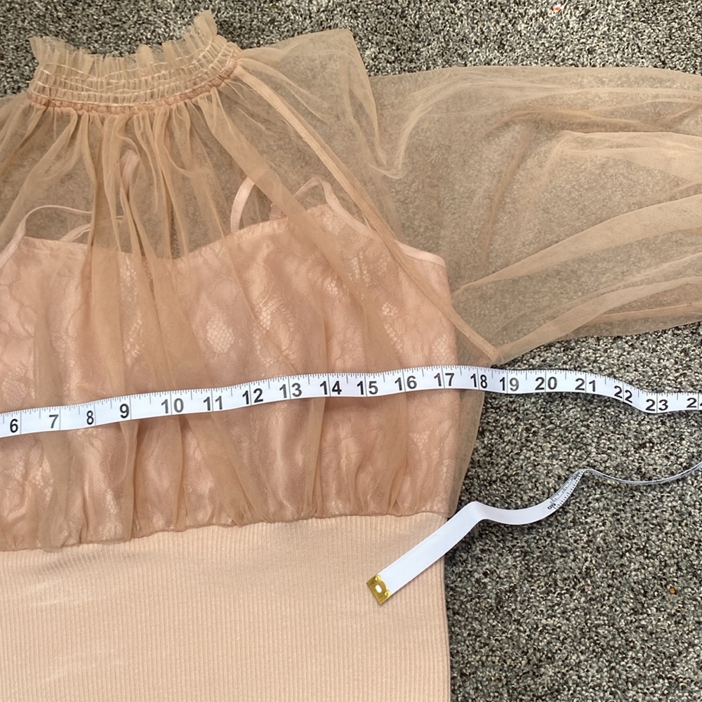 Lily Brown Mesh Elegant Sheer Tan Blouse, Light Brown Blouse,Strapless Blouse - Picture 10 of 12